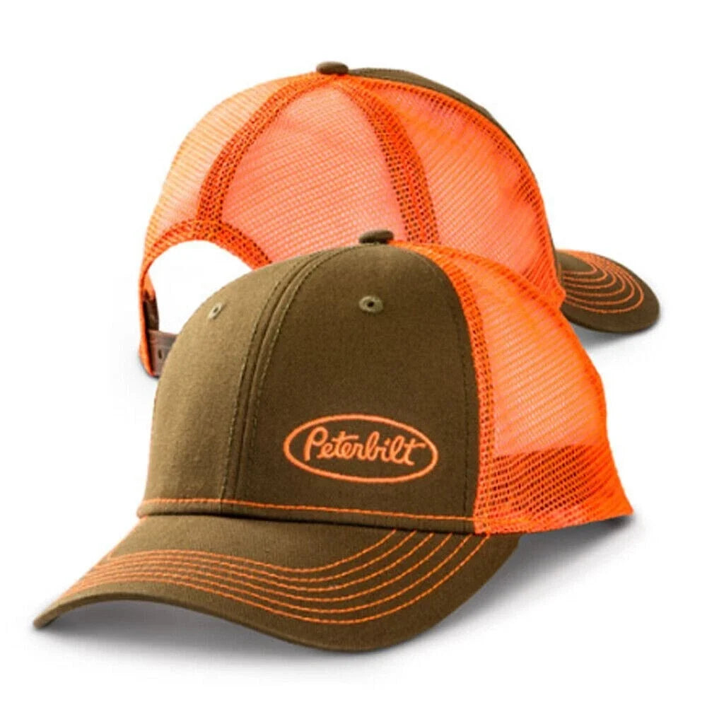 Snapback Trucker Cap for Peterbilt Motors Trucks (Neon Orange & Brown)