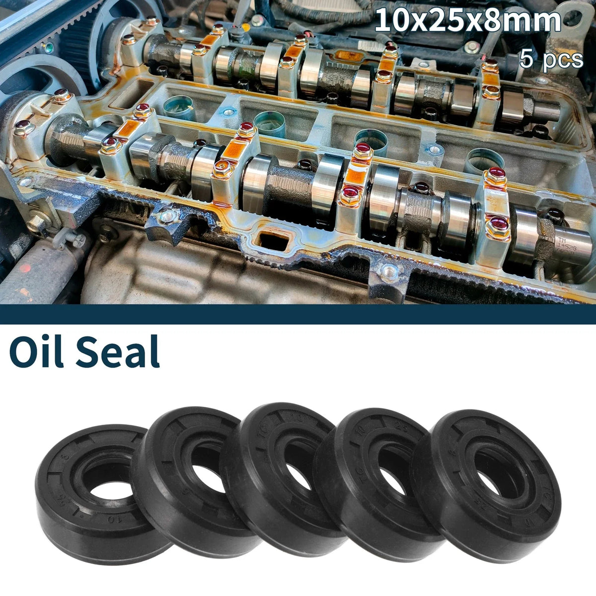 Set of 5 Oil Seal Rotary Shaft Seal NBR Rubber 10x25x8mm for Various Models