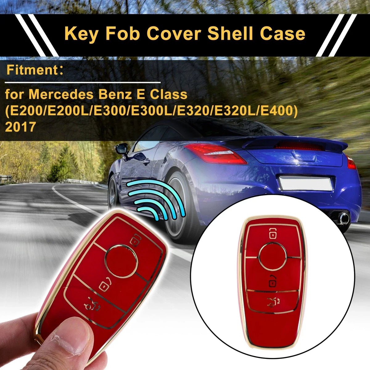 Car Key Case TPU in Red Gold for Mercedes E Class 2017-2023