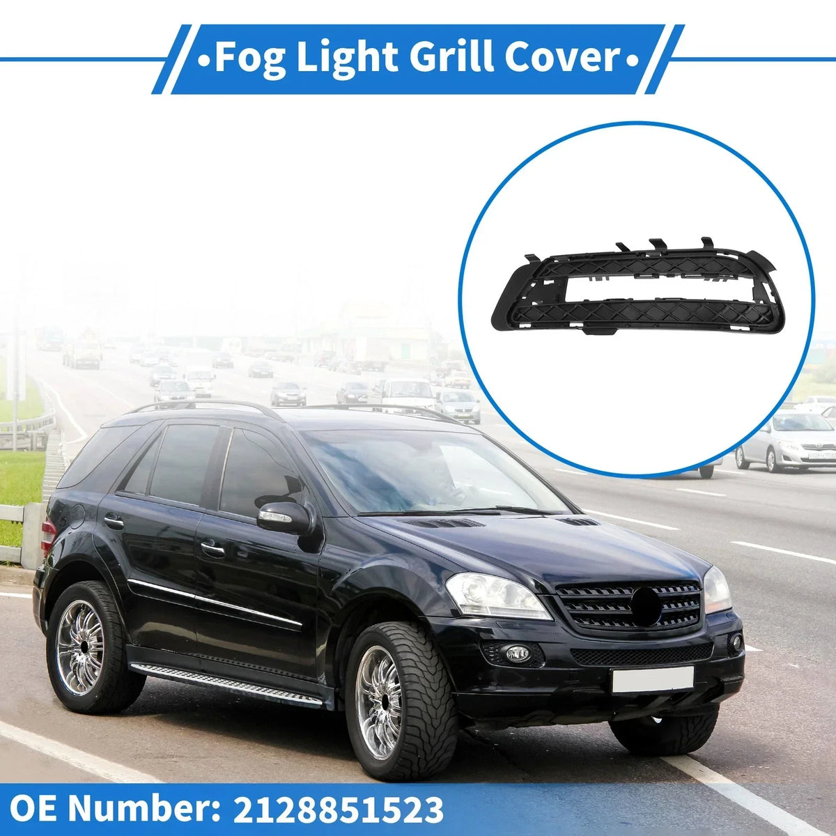 Front Left Fog Light Grill in Black for Mercedes-Benz E350 2009-2016
