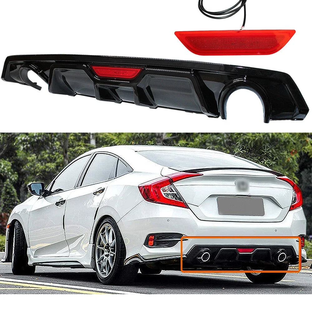 Rear Bumper Diffuser with LED 3rd Brake Light for Honda Civic 4Dr Sedan