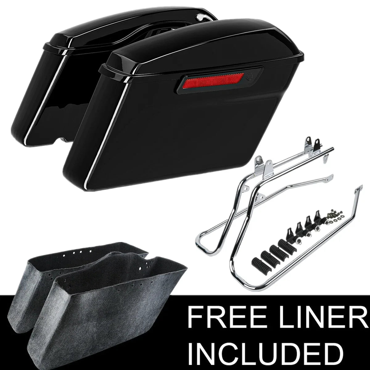 Hard Saddlebags & Chrome Bracket Kit for Harley Softail 2000-2023