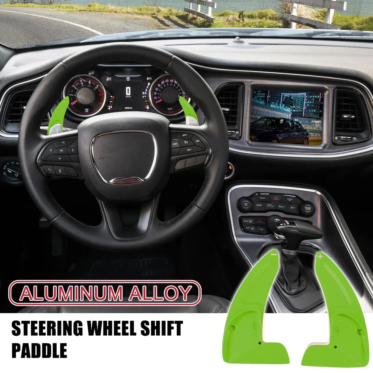 Green Steering Wheel Paddle Shifter Covers for Challenger Charger