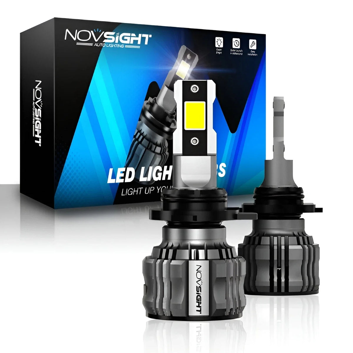 6500K White 9012 HIR2 LED Headlight Bulbs - Pair of 2