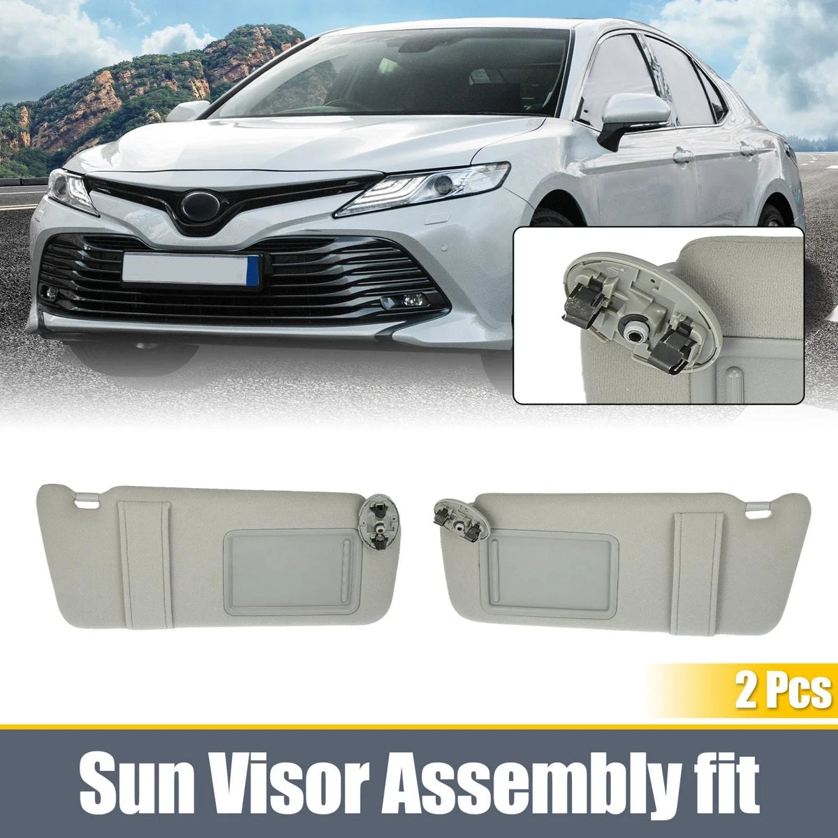 2pcs Sun Visor Assembly Kit for Toyota Camry (74320-06780-E0) Gray