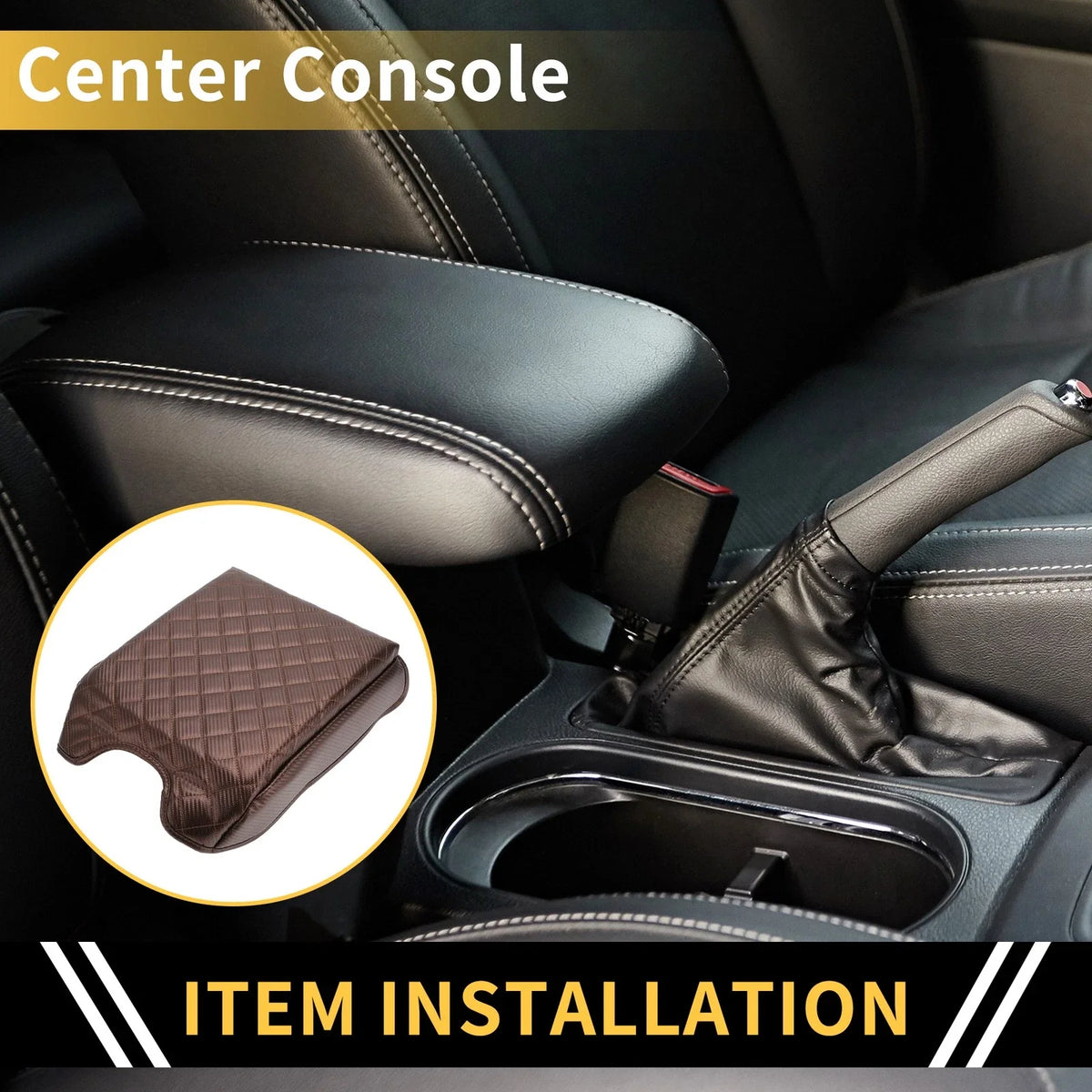 Armrest Cover for Ford F-150 (Microfiber Leather, Carbon Fiber, Brown)