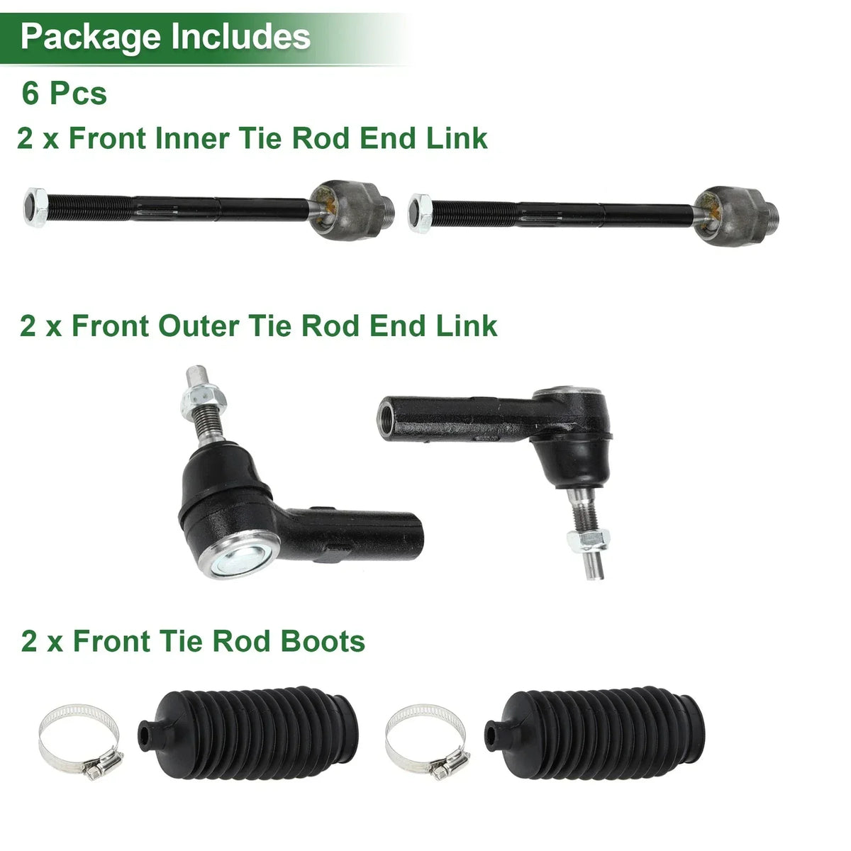 Tie Rod Ends with Boots - Front Suspension Kit 6pcs for 2005-2011 Dodge Dakota