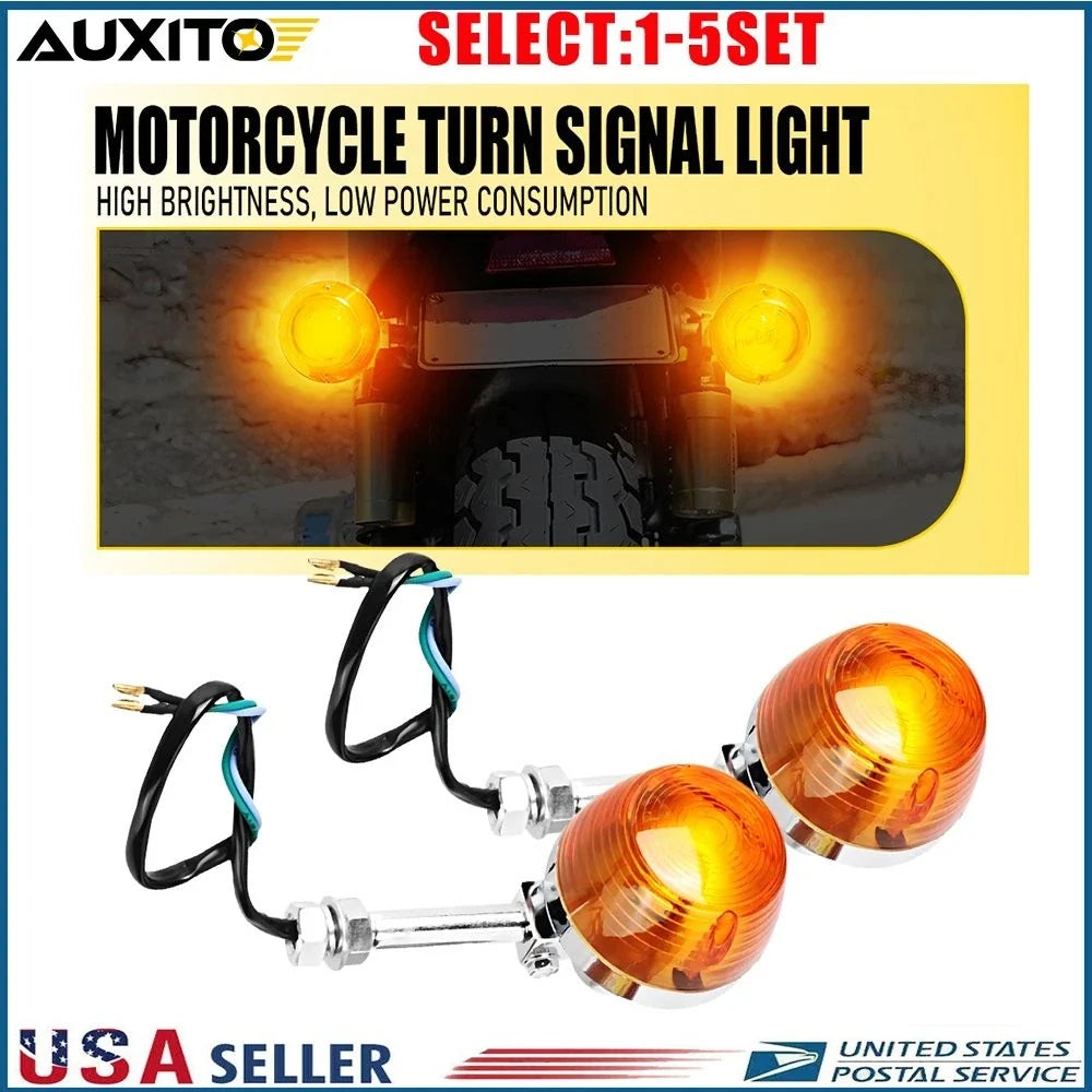 Amber Halogen Turn Signal Indicator Lights Set for Universal Motorcycle 12V