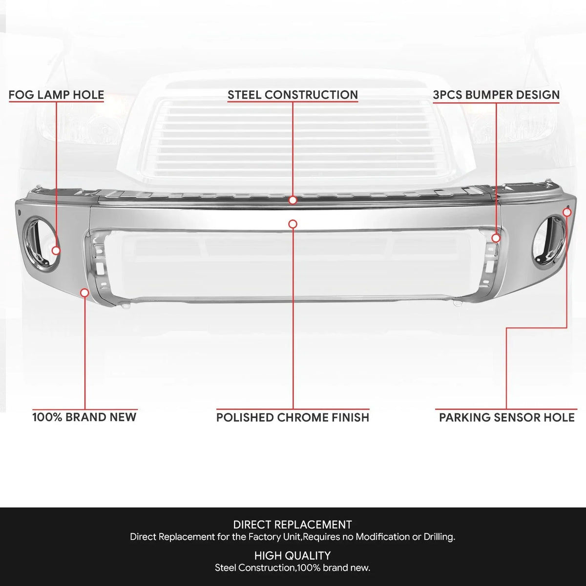 Chrome Steel Front Bumper Face Bar for Toyota Tundra (2007–2013)