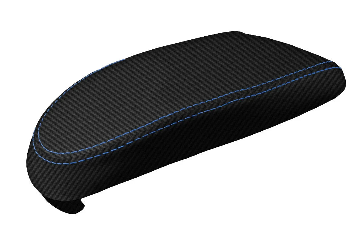 Carbon Fiber Console Lid Armrest Cover for Ford Focus (2000–2007) Blue Stitch
