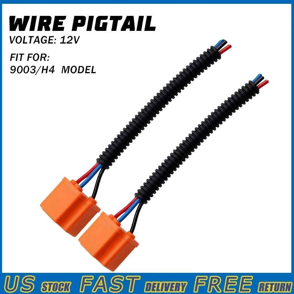 2X H4 Female Ceramic Pigtail Harness for Head Light Bulb Plug