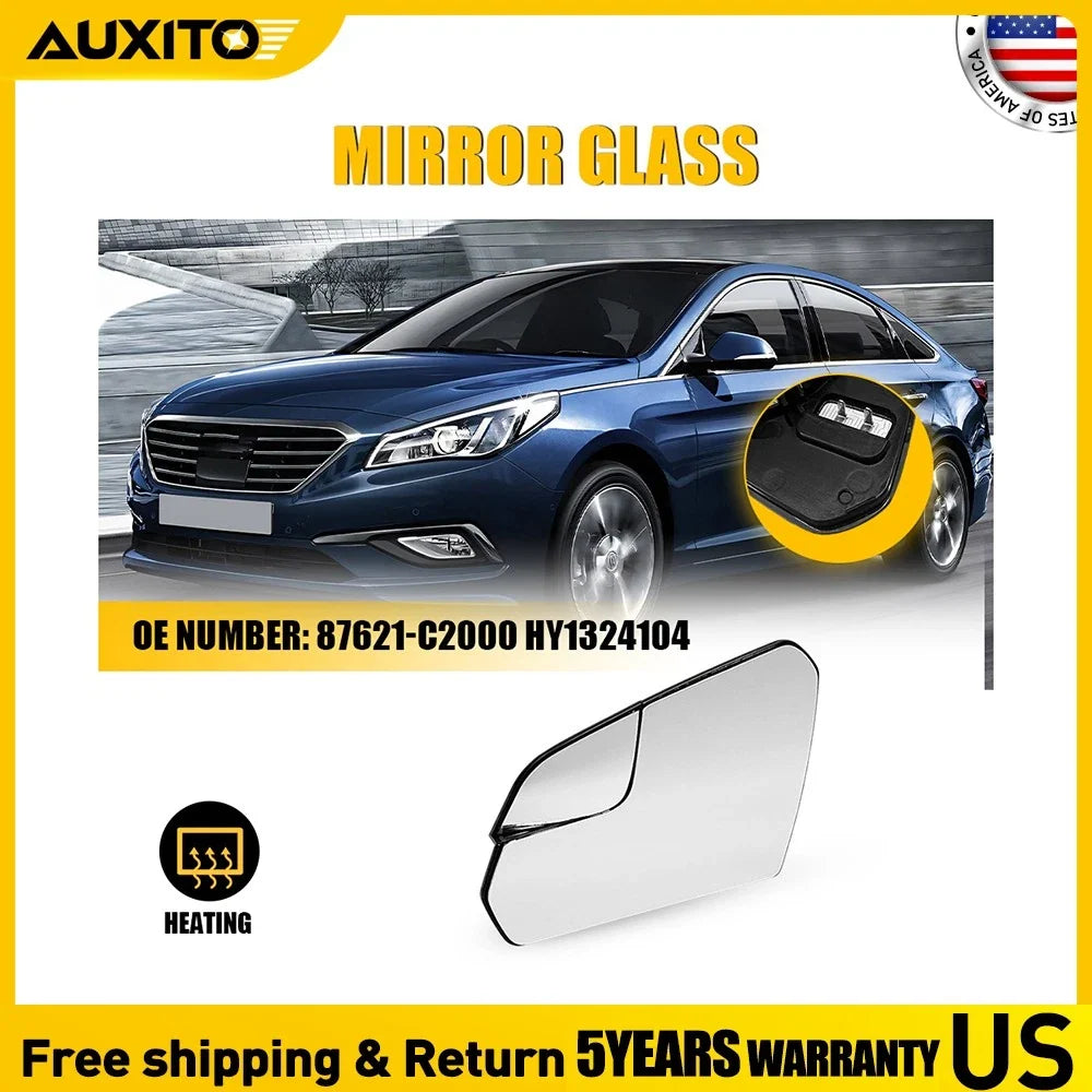 Left Heated Mirror Glass Assembly for Hyundai Sonata 2015 to 2019