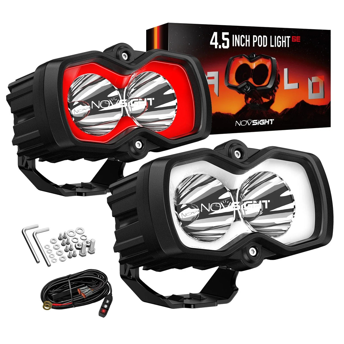 Offroad 2X NOVSIGHT 4.5'' LED Work Light Bar Spot Pod Red/White DRL