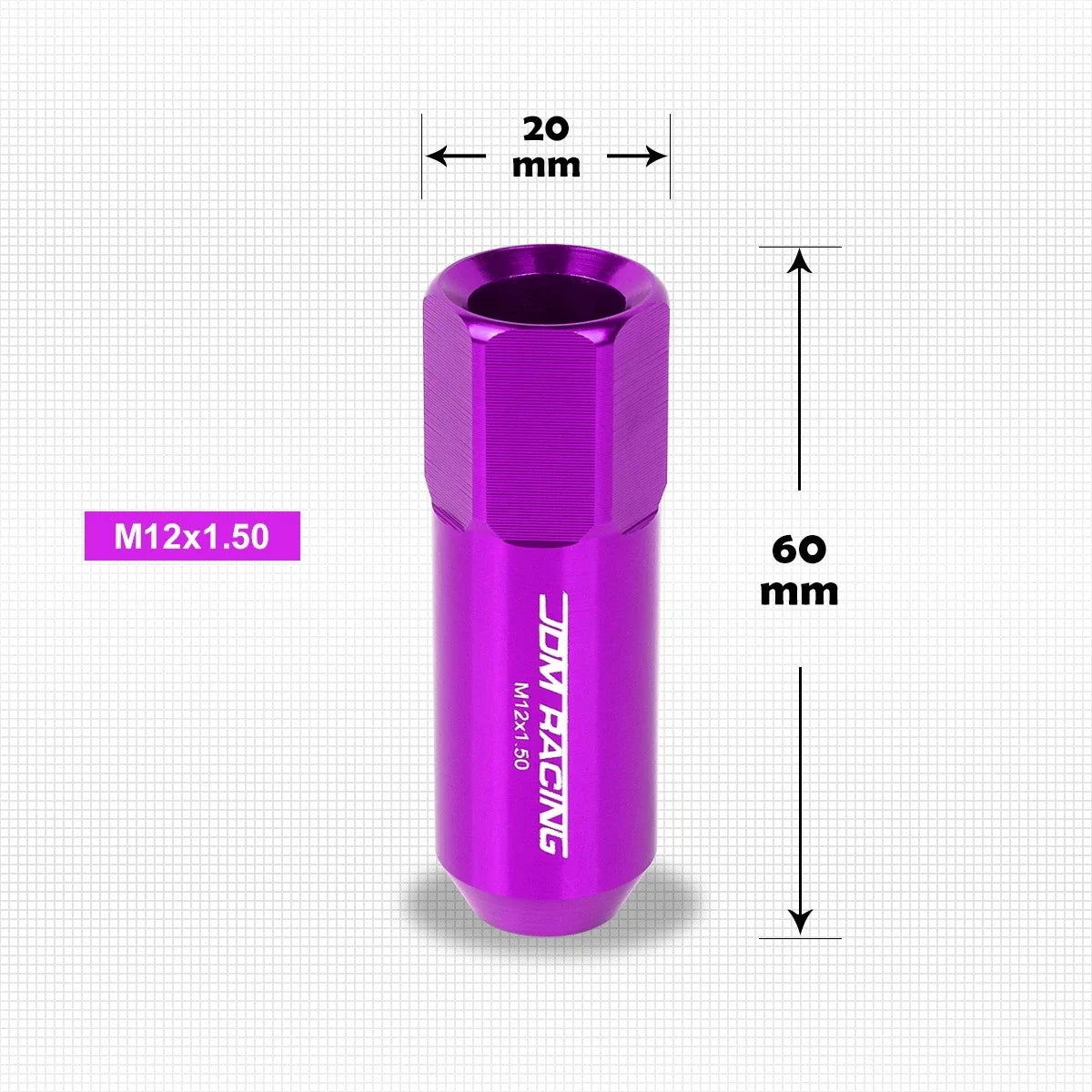 20Pc M12X1.5 Purple JDM Open End Aluminum Hex Lug Nuts + Spline Lock Key
