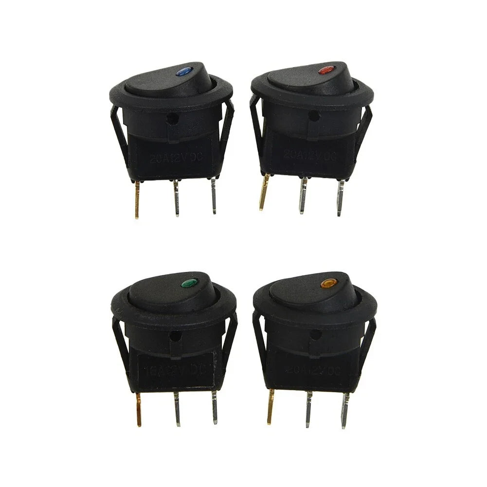 Set of 4 LED Dot Round Rocker Toggle Switches for Car Boat (DC 12V 16A)
