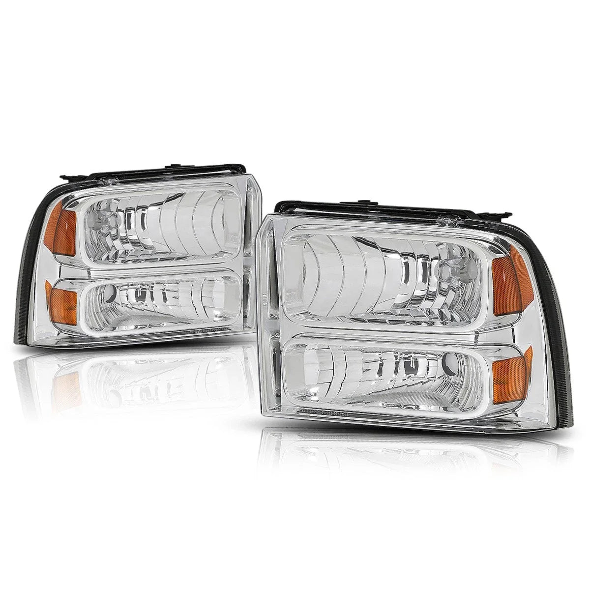 Chrome Housing Headlight Amber Corner Lamps for Ford F250/F350 (2005–2007)