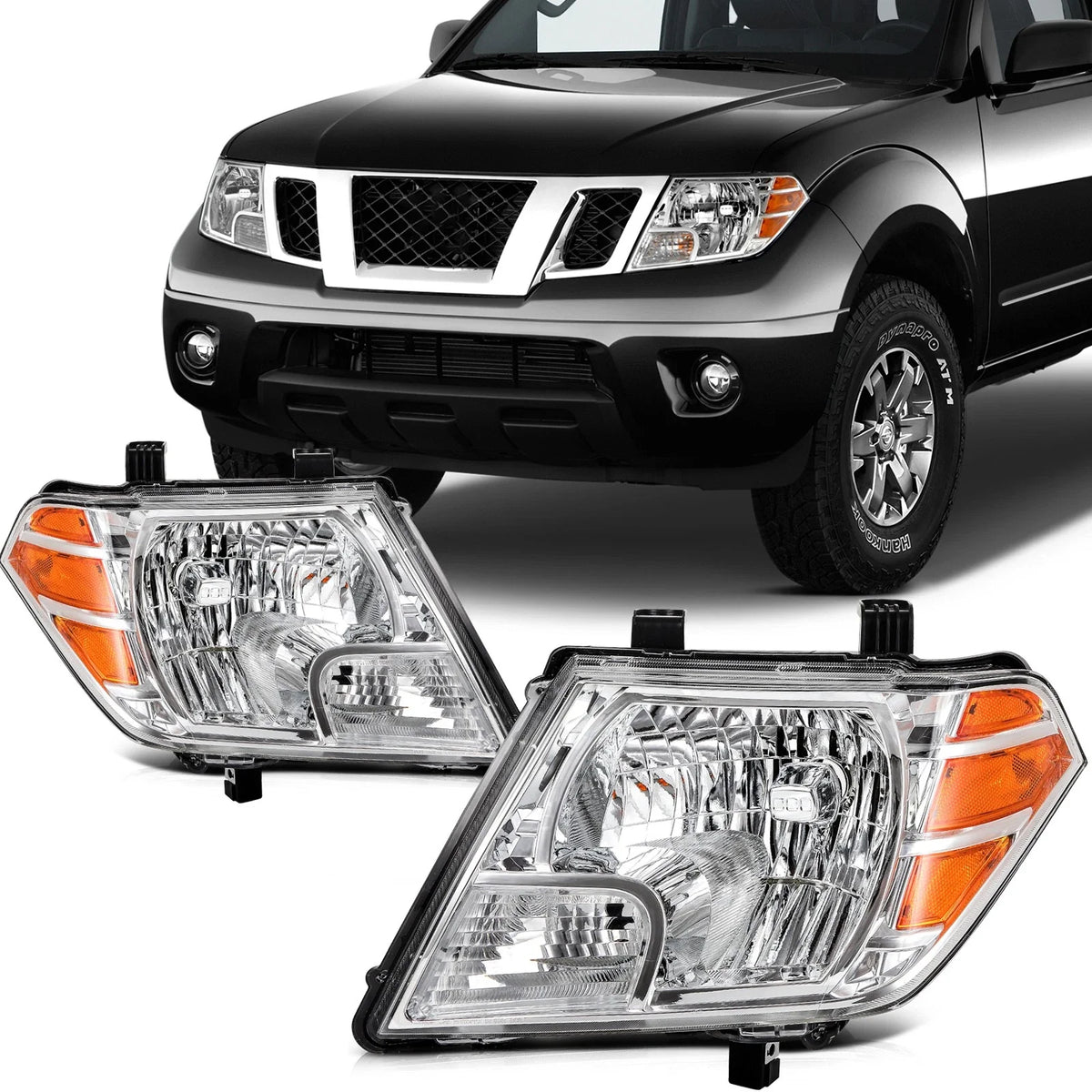 Amber Chrome Headlights Set for Nissan Frontier (2009 to 2019)