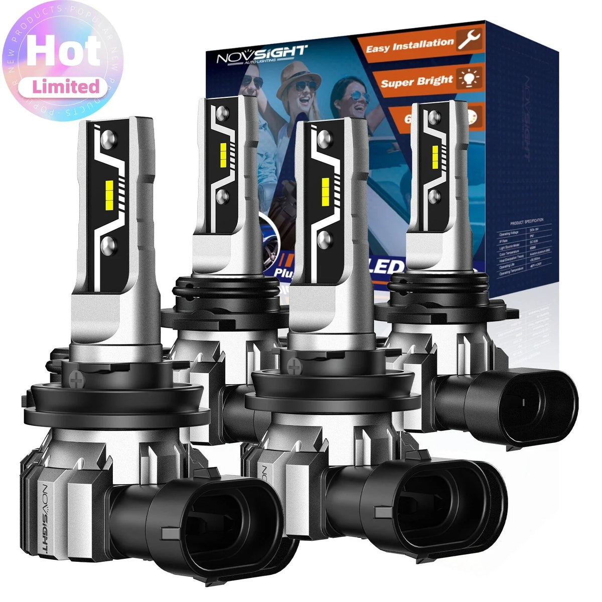9005/HB3 H11 LED Headlight Bulbs Set of 4 by NOVSIGHT, 10000LM 6500K