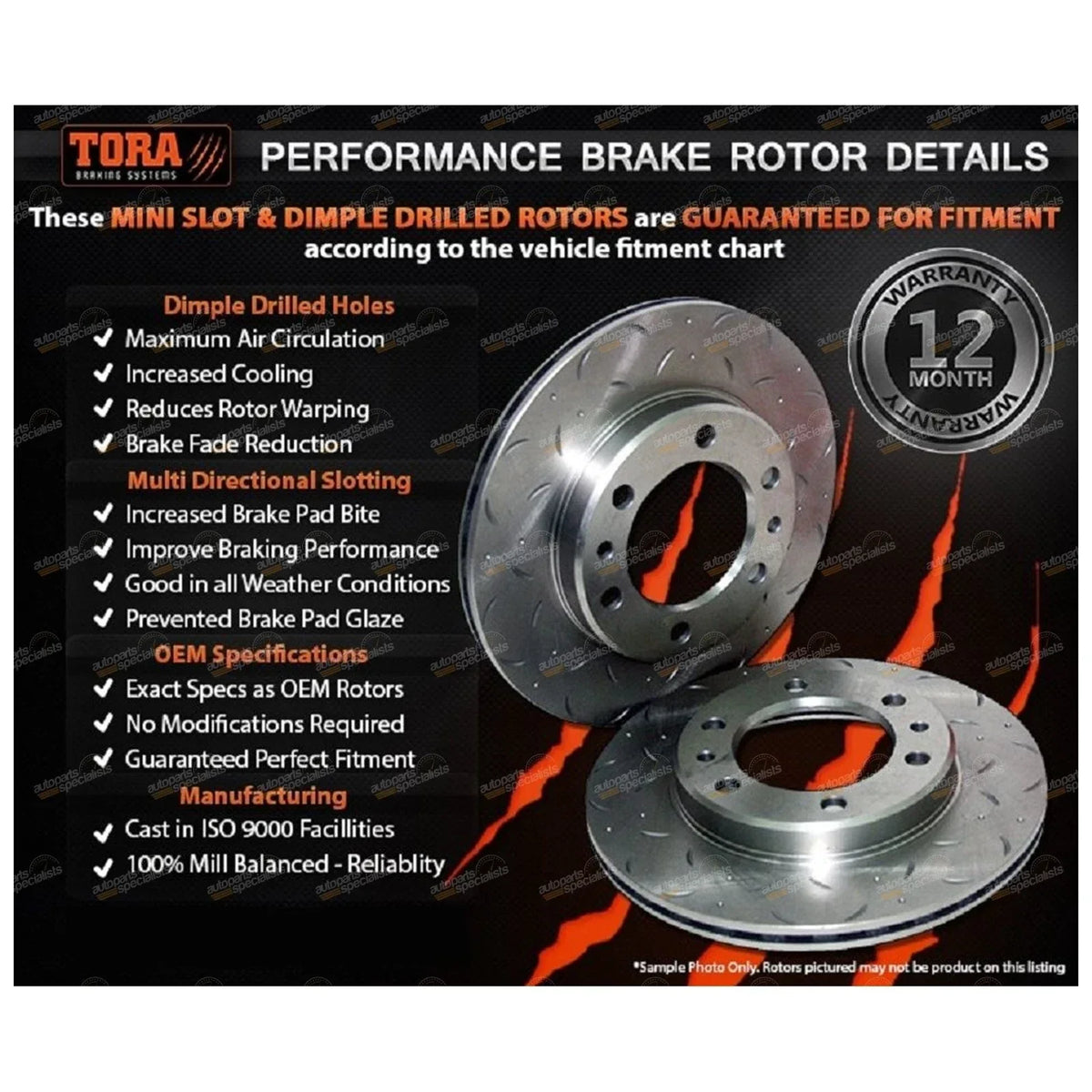 2 Front Brake Pads with Slotted & Drilled Disc Rotors for Prado 120 2002-2009