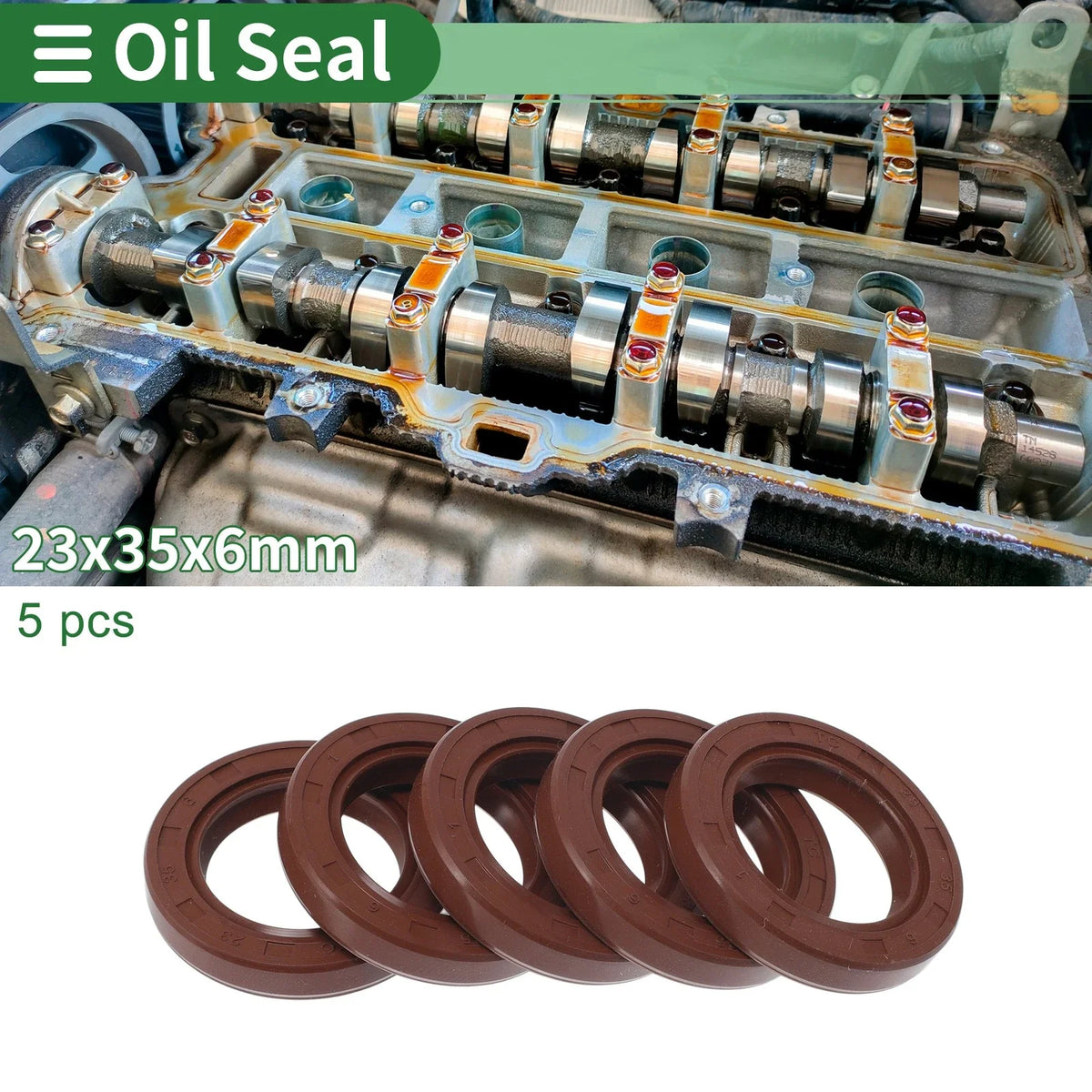 Set of 5 Oil Seal Rotary Shaft Seal FKM Rubber 23x35x6mm