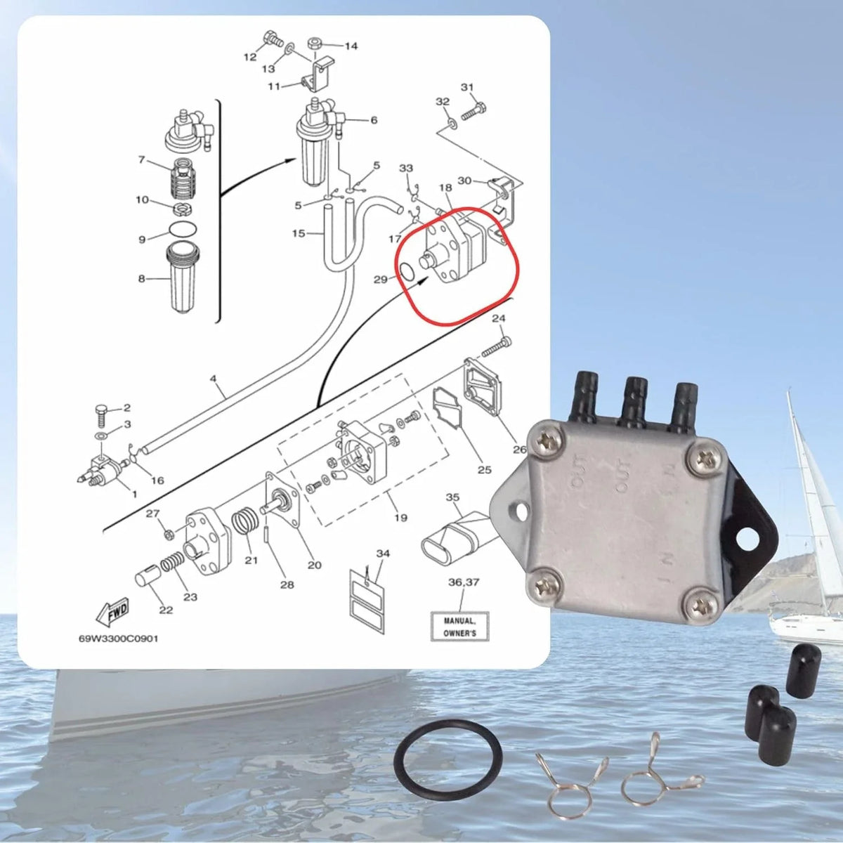 Fuel Pump Assembly for Yamaha Outboard 25HP-60HP (4-Stroke, 62Y-24410-04, 18-35304)