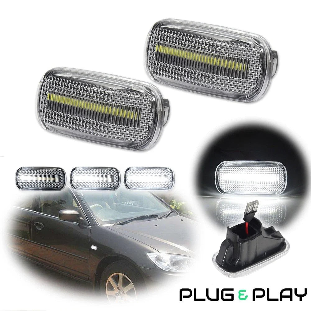 Sequential White LED Clear Side Marker Lights for Honda Civic, Acura RSX, Integra