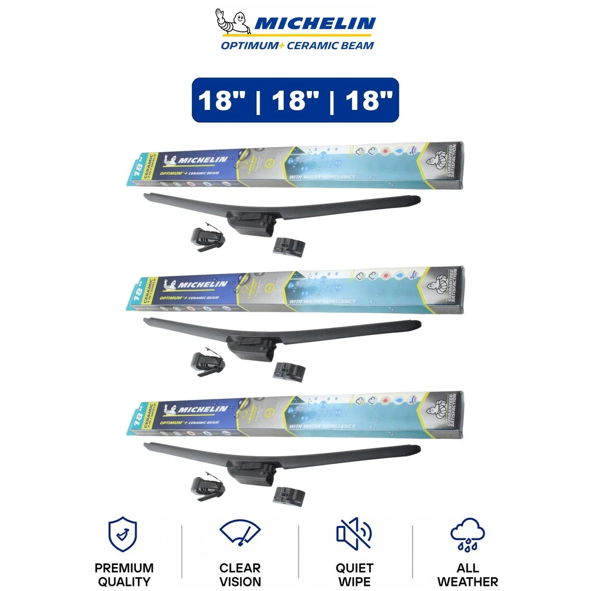 Universal Fit Set of 3 18" Ceramic Beam Wiper Blades - Michelin Optimum+