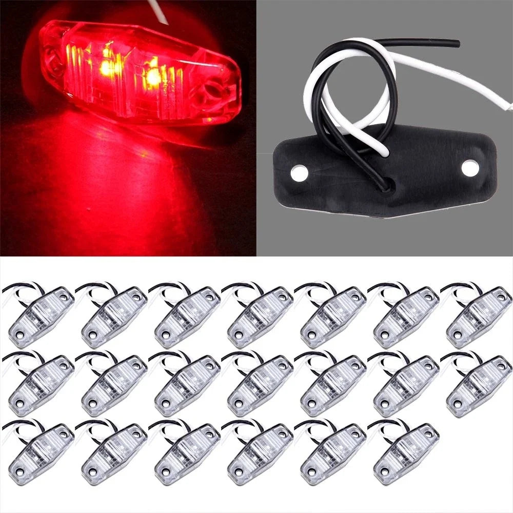 20Pcs Side Marker Clearance Light Mini Clear/Red for Pickup
