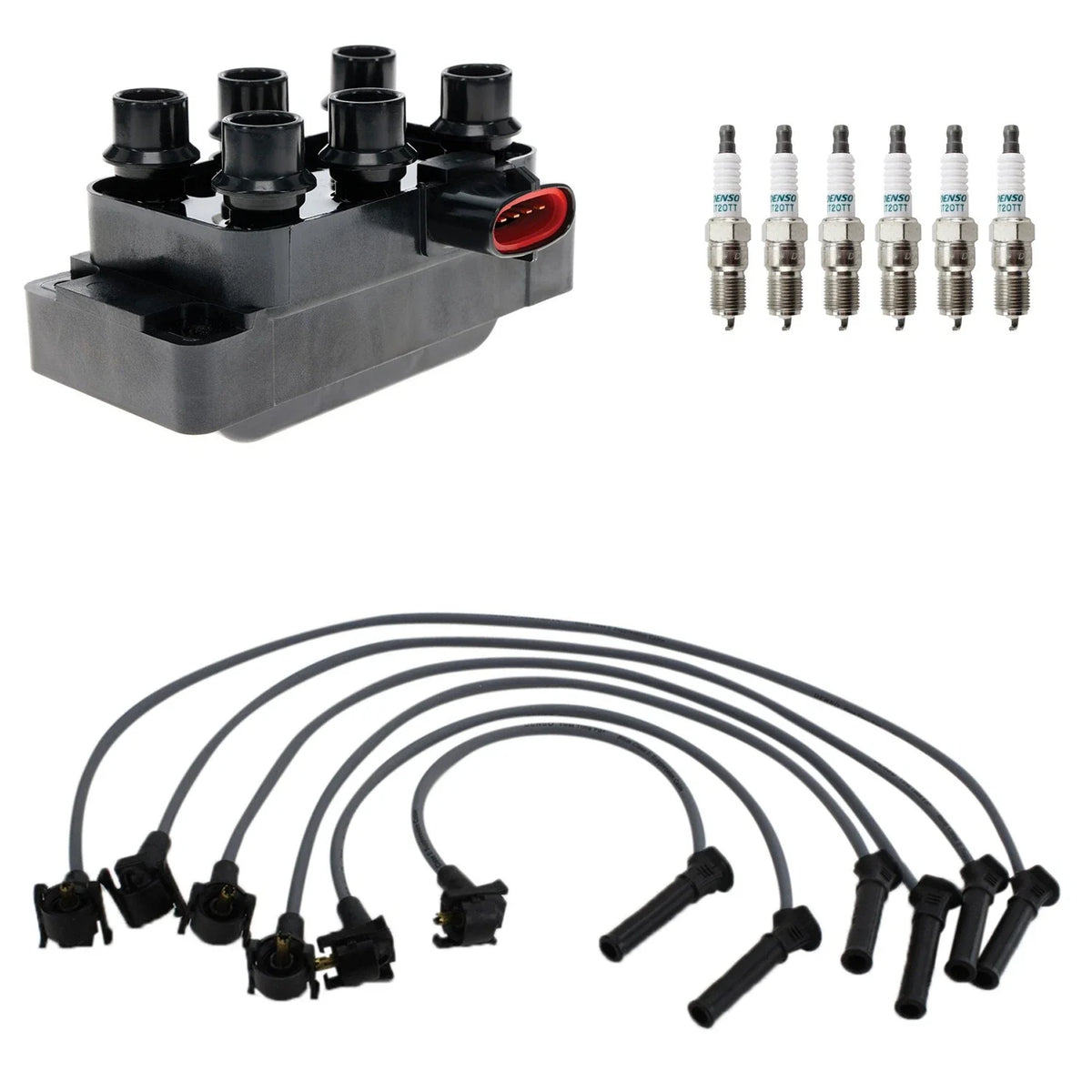 Ignition Coil & Spark Plug Wire Set for Ford Explorer (Denso, Hitachi)