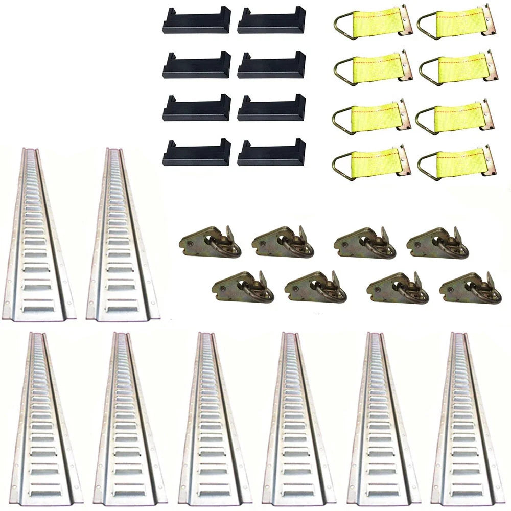 E-Track Tie Down Kit for - 8 Rails, 8 Caps, 8 Rings, 8 Straps