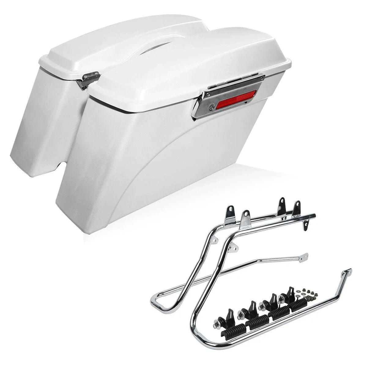 Conversion Bracket & White Hard Saddlebags for Harley Softail 1984-2017