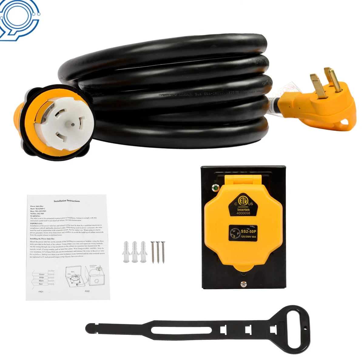Generator Cord 15FT & Power Inlet Box NEMA 14-50P/SS2-50R 50 Amp