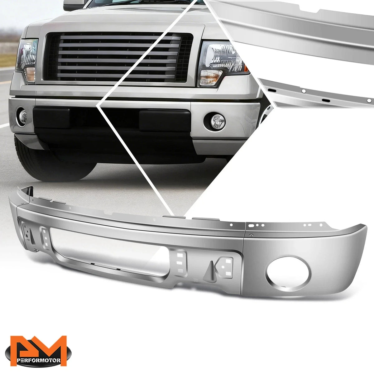 Chrome Front Bumper Bar for Ford F150 (2009-2014) with Fog Light Opening
