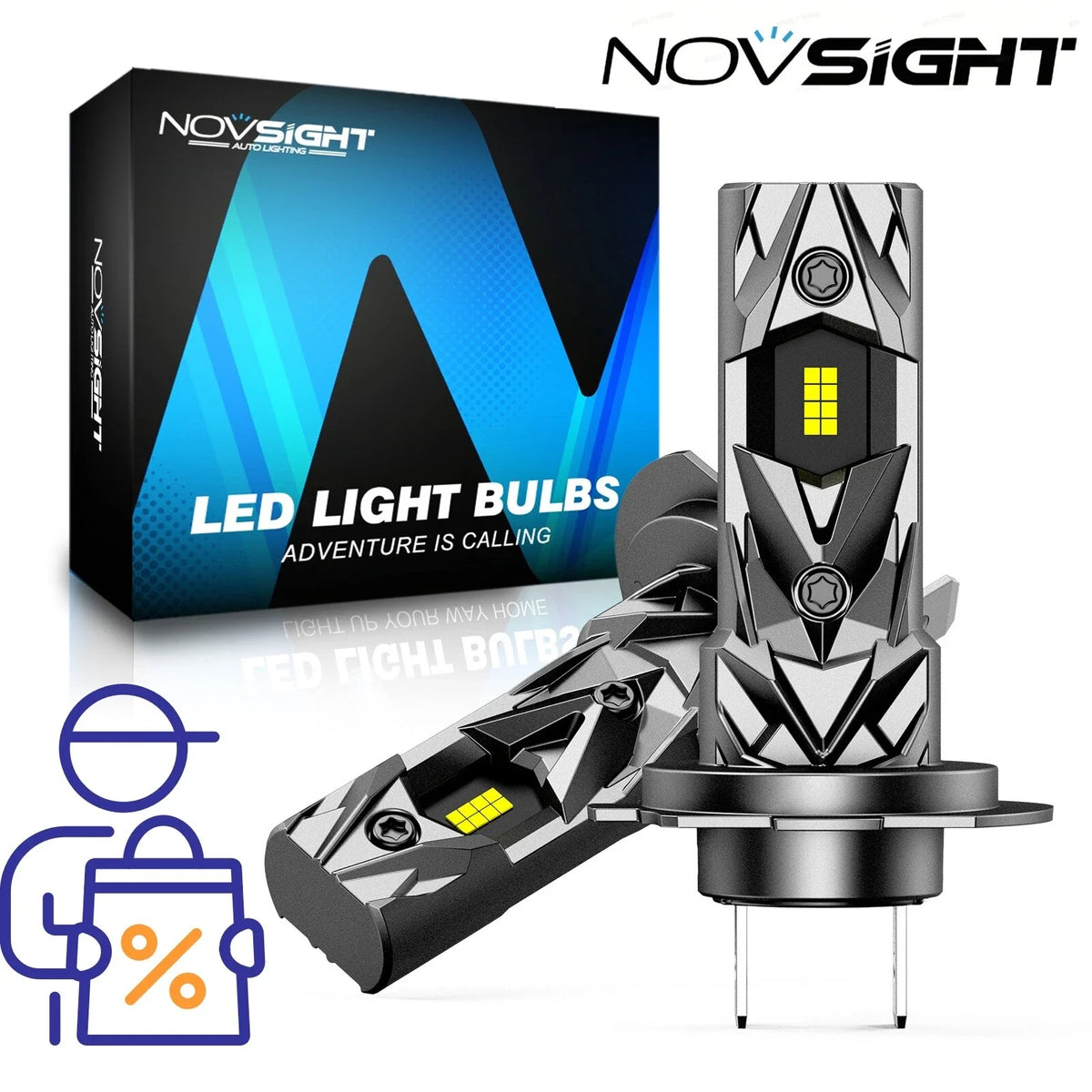 H7 LED Headlight Bulbs 6500K (2X) 16000LM for NOVSIGHT