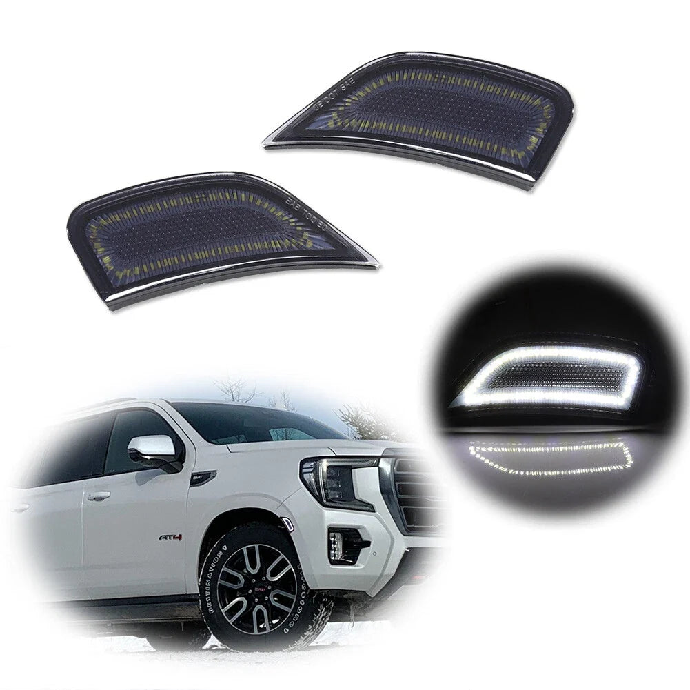 2X Full LED Front Smoke Side Marker Lights for Escalade Yukon XL (2021–2023)