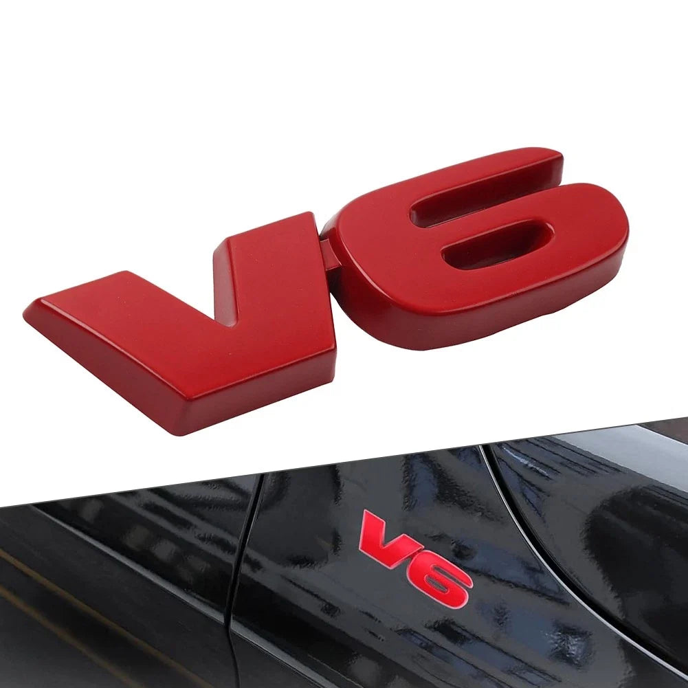 Universal Fit V6 Metal Emblem Badge in Red for Car Fender Trunk