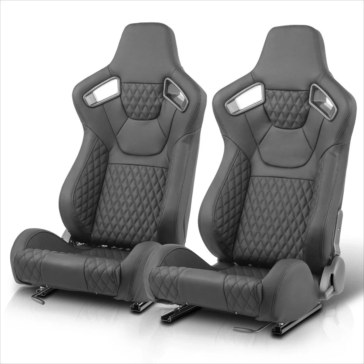 2Pcs Racing Seats for Universal Fit (Reclinable, Quilted, Black Stitching)