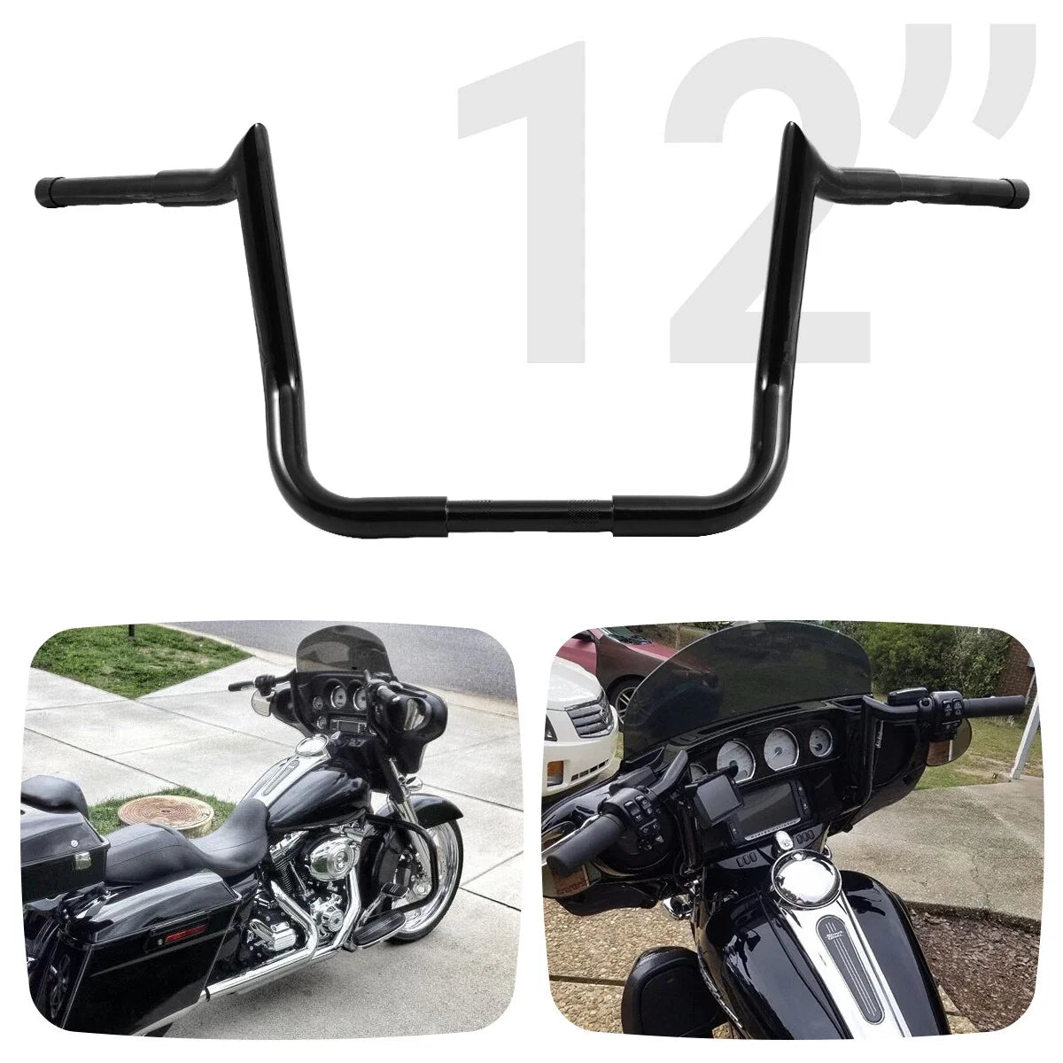 12" Meathook Ape Hanger Handlebar for Harley Touring Street Electra Glide