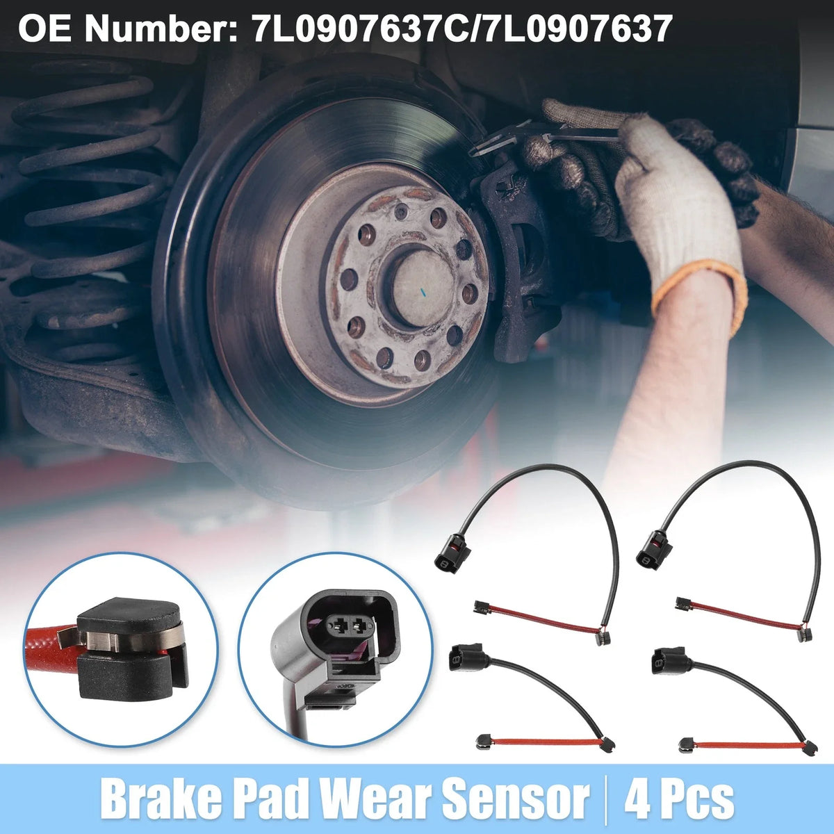 2X Front Rear Brake Pad Wear Sensor Lead for Volkswagen Touareg