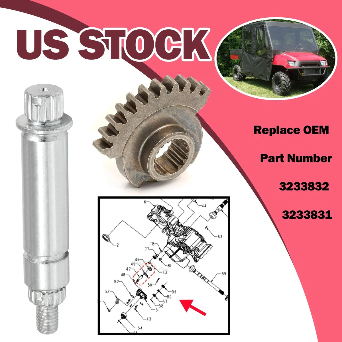 Gear Selector & Shift Shaft for Polaris RZR 3233832, 3233831