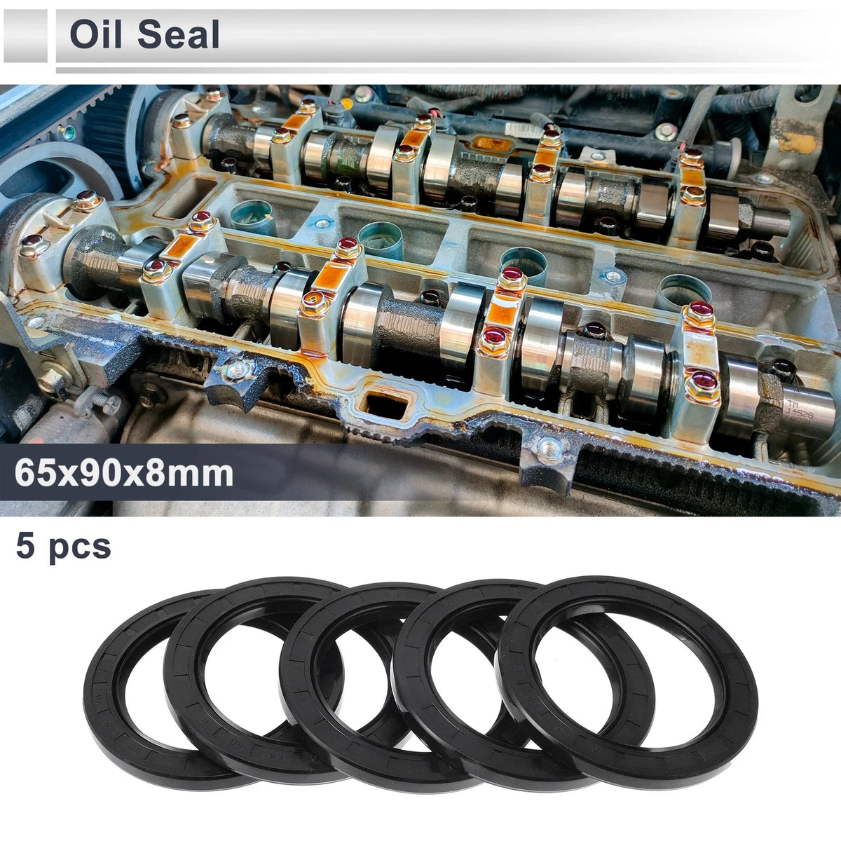 Set of 5 Oil Seal Rotary Shaft Seal Nitrile Rubber 65x90x8mm