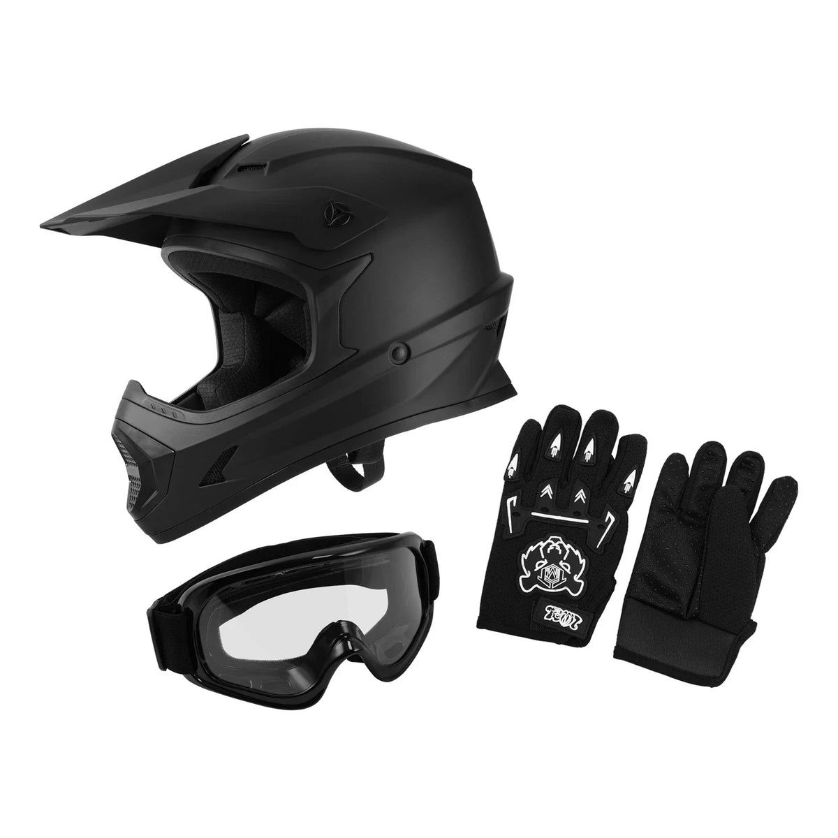 Mystery Black Full Face Youth Helmet for ATV Motocross Dirt Bike (S-XL)