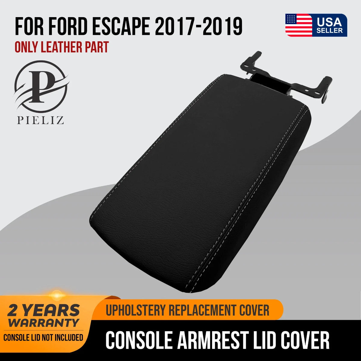 Console Lid Armrest Cover for Ford Escape (2017–2019) Gray Stitch PVC
