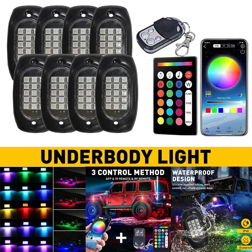 Bluetooth RGB LED Rock Lights for Offroad Vehicles - Wireless