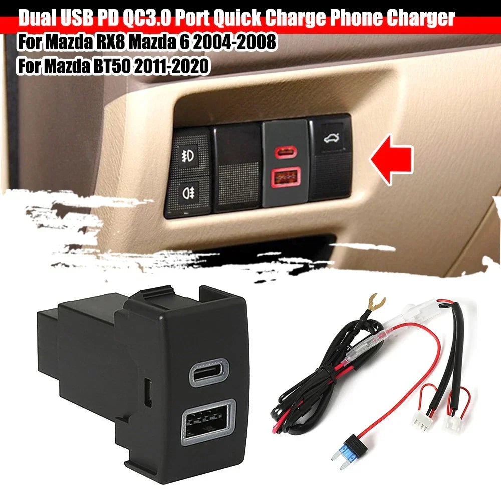 Dual USB QC3.0 Charger with Switch for Mazda RX-8/CX-7/6/3