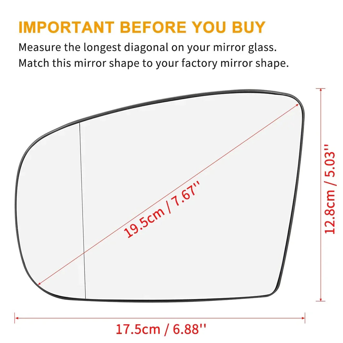 Mirror Glass Heated with Backing Plate Left Side for Mercedes-Benz GL 320
