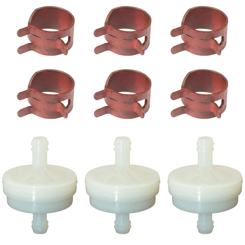 Set of 3 Fuel Filters and 6 Red Hose Clamps for Craftsman (Replaces 394358)