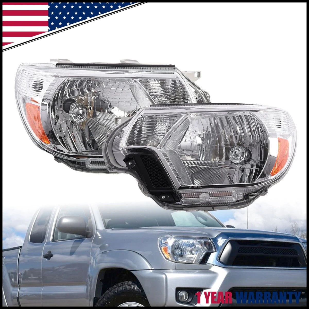 Pair of Chrome Headlight Assemblies for 2012-2015 Tacoma