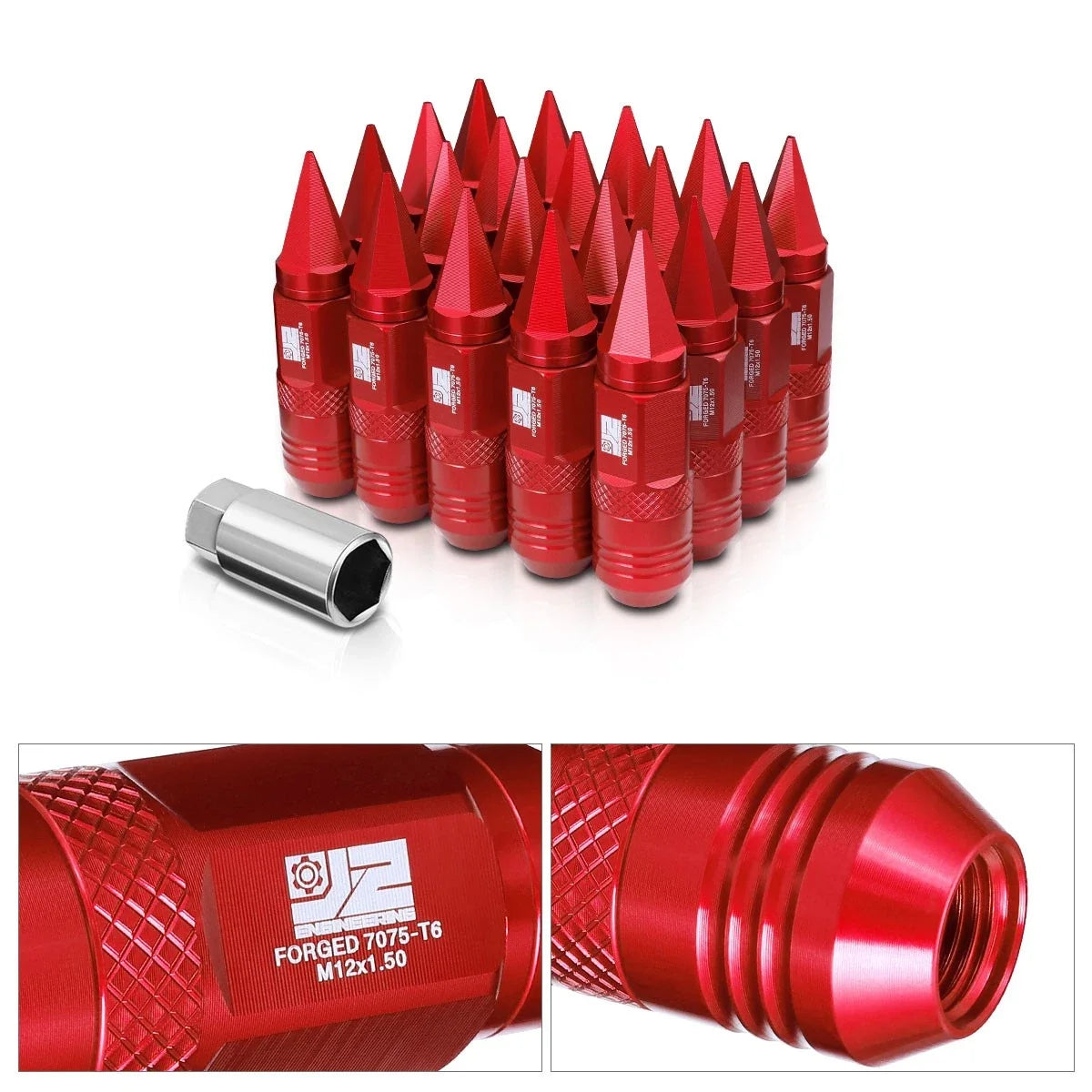 20Pcs M12 x 1.5 Acorn Lug Nuts for Universal Fit (Open/Closed End, Red)