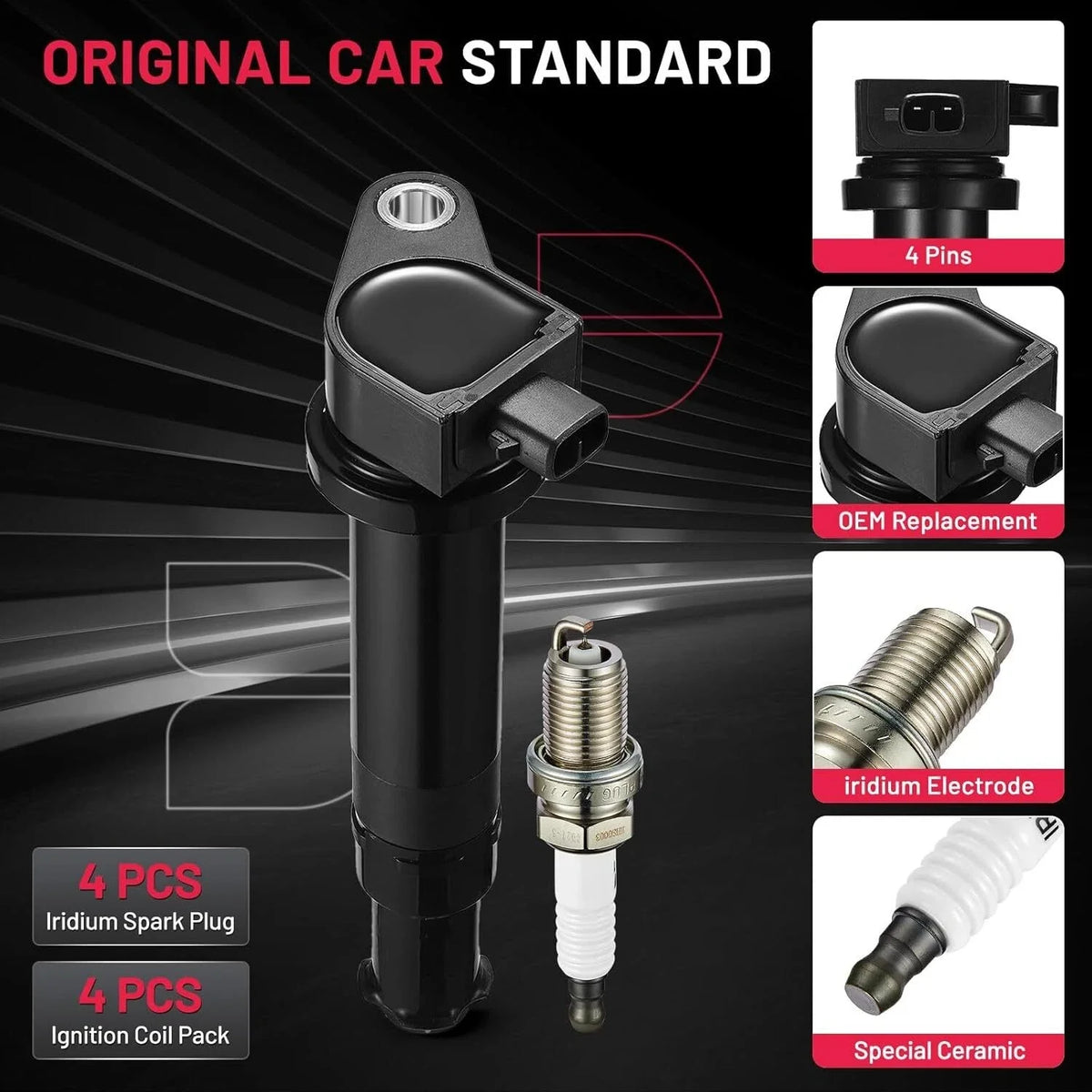 Set of 4 Ignition Coils & Spark Plugs for Kia Rondo (2009) UF499 2730126640